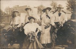 Men and Women - Hats and Bouquets of Tulips Postcard