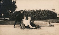 Boys with Go Carts Soapbox Racers Children Postcard Postcard Postcard