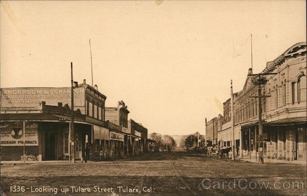 1336 - Looking up Tulare Street, Tulare, Cal. California Postcard