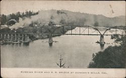 Russian River and R.R. Bridge at Duncan's Mills Postcard