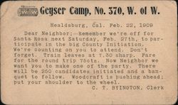 Geyser Camp, No. 370, W. of W. Healdsburg, CA Postcard Postcard Postcard