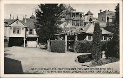 South entrance, the only entrance Mrs. Winchester ever used to the Mystery House, Winchester Park. San Jose, Calif. California P Postcard