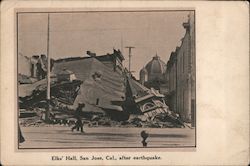 Elk's Hall, San Jose, After Earthquake Postcard