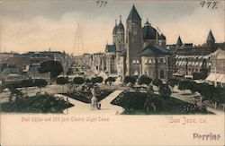 Post Office and 250 foot Electric Light Tower Postcard