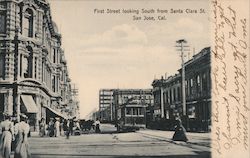 First Street Looking South from Santa Clara St. Postcard