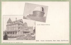 Lick Observatory and Hotel Vendome San Jose, California Postcard Postcard Postcard