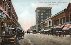 Street scene, First Street, looking South, San Jose, Cal. Postcard