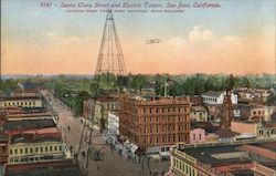 Santa Clara Street and Electric Tower, San Jose, California. Looking West from First National Bank Building Postcard