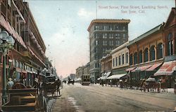 Street scene, First Street, looking South, San Jose, Cal. Postcard