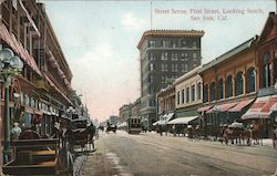 Street scene, First Street, looking South, San Jose, Cal. California Postcard Postcard Postcard