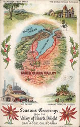 Santa Clara Valley Map Seasons Greetings Postcard