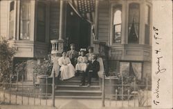 Family on House Steps, July 4 1908 Postcard