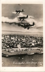 Civic Center, WWII fighter planes Postcard