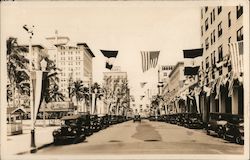 Street Scene, Biscayne Blvd. Patriotic Flags, Elks Convention? Postcard