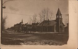 Horse Drawn Carriages Passing a Church Postcard