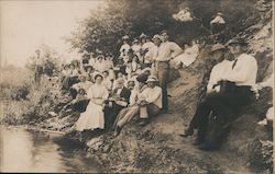 A Large Group of People Sitting on the River Bank Guerneville, CA Postcard Postcard Postcard