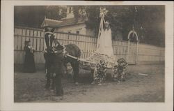 A Girl in a White Dress Standing on a Horse Drawn Carriage Postcard