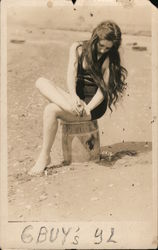 A Woman Sitting on a Bucket Looking at her Foot Guerneville, CA Postcard Postcard Postcard