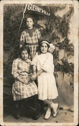 Three Girls Posing Under Guerneville Pennant Postcard