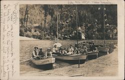 Four Boats Full of People on the River Bank Guerneville, CA Postcard Postcard Postcard