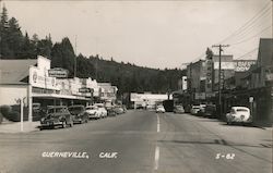 Main Street Lined with Cars Guerneville, CA Postcard Postcard Postcard