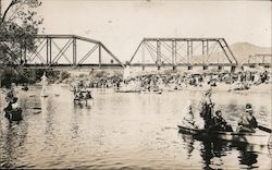 Several Canoes Full of People Under a Bridge Guerneville, CA Postcard Postcard Postcard