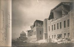 Rear of Gymnasium and Library after Earthquake - Stanford University Postcard