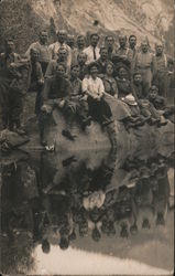 People gathered on a rock with water reflection Yosemite, CA Postcard Postcard Postcard