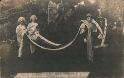 Masquerade, Fairfax Cal X 291 King and Queen with two boys in wigs holding queen's robe train Postcard