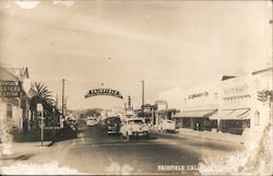 Main street view of cars, stores Fairfield California - JC Penney Co., Safeway, cafes Postcard Postcard Postcard