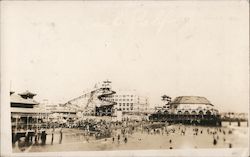 People in the Water and on the Beach, Amusement Park Long Beach, CA Postcard Postcard Postcard