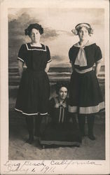 Long Beach California July 1, 1911. Three young women in bathing suits Postcard Postcard Postcard