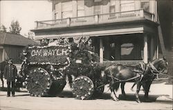 Los Angeles Fire Dept Floral Parade float horse drawn Postcard