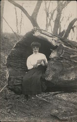 Woman in Hollowed-out Redwood Tree Postcard