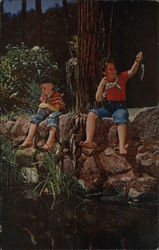 2 boys fishing at Rainbow Trout Park Postcard