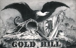 Golden Hill Cornucopia of money, Eagle, California flag, miner Postcard