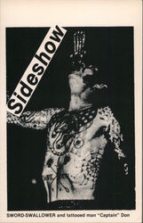 Sword-swallower and tattooed man "Captain" Don Postcard