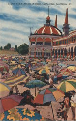 Casino and Parasols at the Beach Postcard