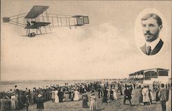 Henri Farman Aircraft Flying Over a Crowd of People Aviators Postcard Postcard Postcard