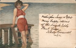 Bathing Beauty "Autographed" Teddy Roosevelt Theodore Roosevelt Postcard Postcard Postcard