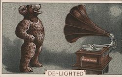 De-Lighted - picture of bear smiling next to Zon-O-Phone advertisement Theodore Roosevelt Postcard Postcard Postcard