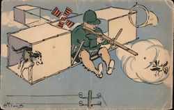 Hunter Shoots a Bird from a Biplane Postcard