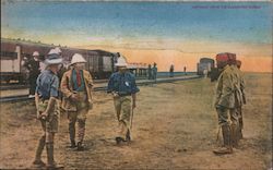 Picture of men and soldiers in front of train station Theodore Roosevelt Postcard Postcard Postcard