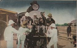 Photo of Roosevelt and two friend on front of train in Africa Theodore Roosevelt Postcard Postcard Postcard