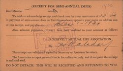 Receipt For Semi Annual Dues Theodore Roosevelt Postcard Postcard Postcard