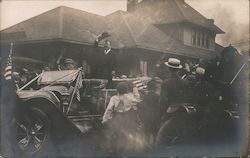 Theodore Roosevelt tipping hat in back of car with crowd of people Sioux Falls, SD Postcard Postcard Postcard