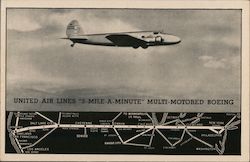 United Air Lines "3-Mile-A-Minute" Multi-Motored Boeing Airline Advertising Postcard Postcard Postcard