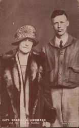 Capt. Charles A. Lindbergh and His Adoring Mother Aviators Postcard Postcard Postcard