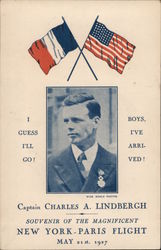 Captain Charles A. Lindbergh - Souvenir of the Magnificent New York to Paris Flight May 21st 1927 Aviators Postcard Postcard Postcard