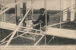 Wilbur Wright in Airplane, France Aviators Postcard Postcard Postcard